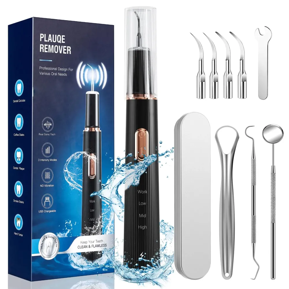 Plaque Remover for Teeth, Tartar Remover for Teeth Cleaning with 4 Replaceable Heads and 3 Adjustable Modes, Rechargeable Teeth Cleaning Plaque Remover for Home Plaque Remover for Teeth, Tartar Remover for Teeth Cleaning with 4 Replaceable Heads and 3 Adjustable Modes, Rechargeable Teeth Cleaning Plaque Remover for Home