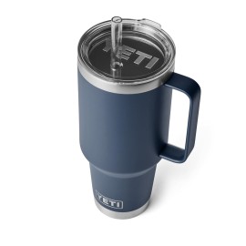 YETI Rambler 42 oz Tumbler with Handle and Straw Lid, Travel Mug Water Tumbler, Vacuum Insulated Cup with Handle, Stainless Steel, Navy
