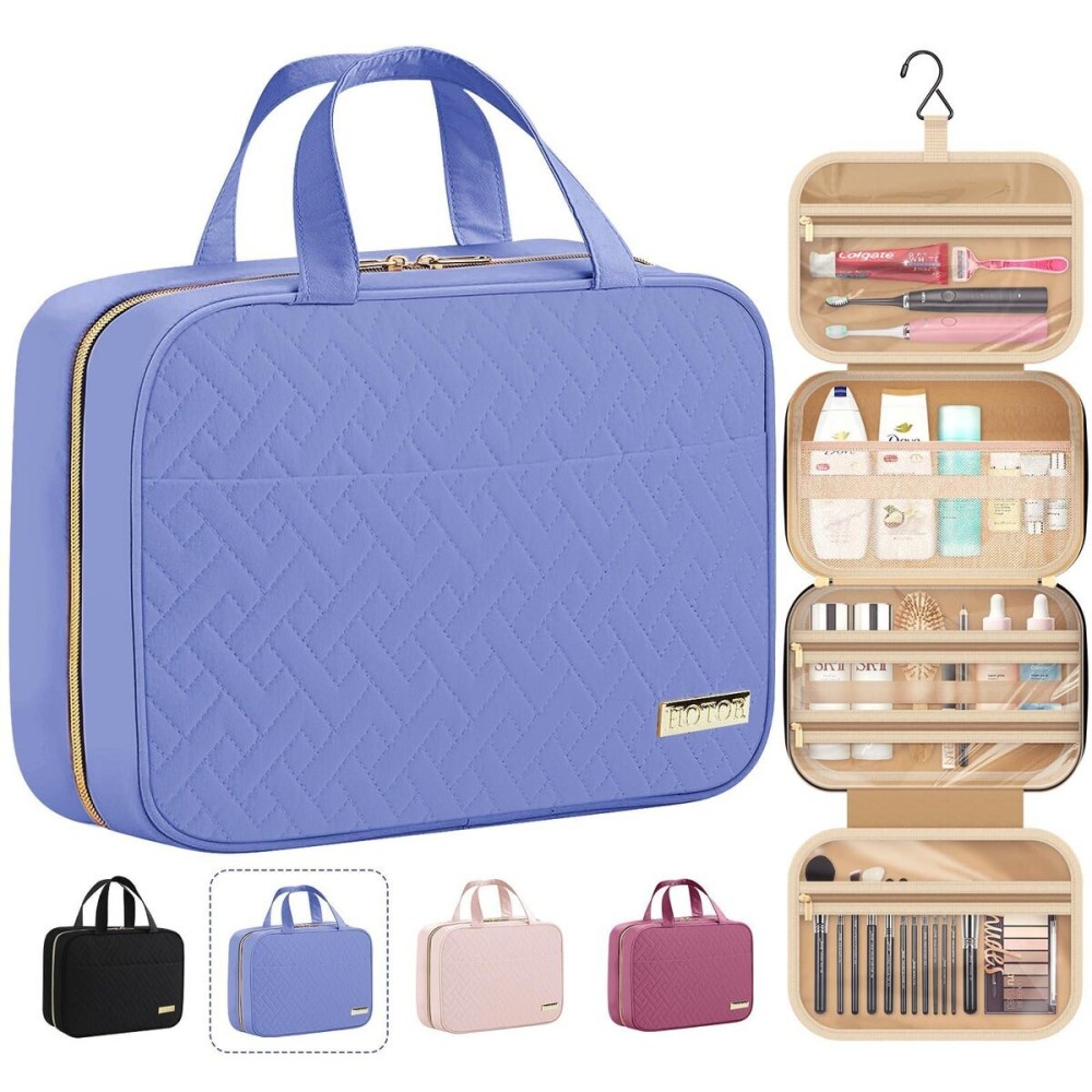 HOTOR Travel Toiletry Bag - Toiletry Bag w/Hanging Hook - Spacious Toiletry Bag for Women & Men, Makeup Bag/Big Comparment, Waterproof for Travel Accessories, Travel Essentials, Large, Aegean-Blue HOTOR Travel Toiletry Bag - Toiletry Bag w/Hanging Hook - Spacious Toiletry Bag for Women & Men, Makeup Bag/Big Comparment, Waterproof for Travel Accessories, Travel Essentials, Large, Aegean-Blue