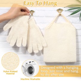 Anezus Exfoliating Back Scrubber Bath Gloves Set, Exfoliating Shower Towel with Shower Gloves for Body Scrub, Back Cleaner Wash Gloves to Remove Dead Skin (Beige)