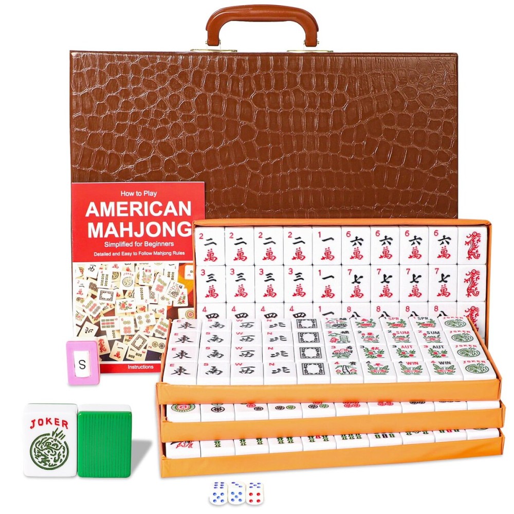 GUSTARIA American Mahjong Set, Mahjong Game Set with 166 Numbered 1.5 Large Size TilesGreen,Brown Carrying Case, English Manual GUSTARIA American Mahjong Set, Mahjong Game Set with 166 Numbered 1.5 Large Size TilesGreen,Brown Carrying Case, English Manual
