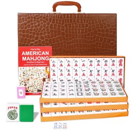 GUSTARIA American Mahjong Set, Mahjong Game Set with 166 Numbered 1.5 Large Size TilesGreen,Brown Carrying Case, English Manual
