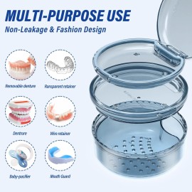 Denture Case Retainer Cleaning Case: 2 in 1 Retainer Case, No-Leak Denture Bath Box Cup, Complete Clean Care for Dentures, Clear Braces, Mouth Guard, Night Guard & Retainers Denture Case Retainer Cleaning Case: 2 in 1 Retainer Case, No-Leak Denture Bath Box Cup, Complete Clean Care for Dentures, Clear Braces, Mouth Guard, Night Guard & Retainers