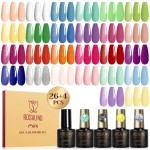 ROSALIND 30pcs Gel Nail Polish Set with Base Gel Top Coat (Glossy Matte and Glitter), 26 Neon Bright Colors Gel Polish Pastel Summer Nail Gel Polish Soak Off U V Manicure Rainbow for Women