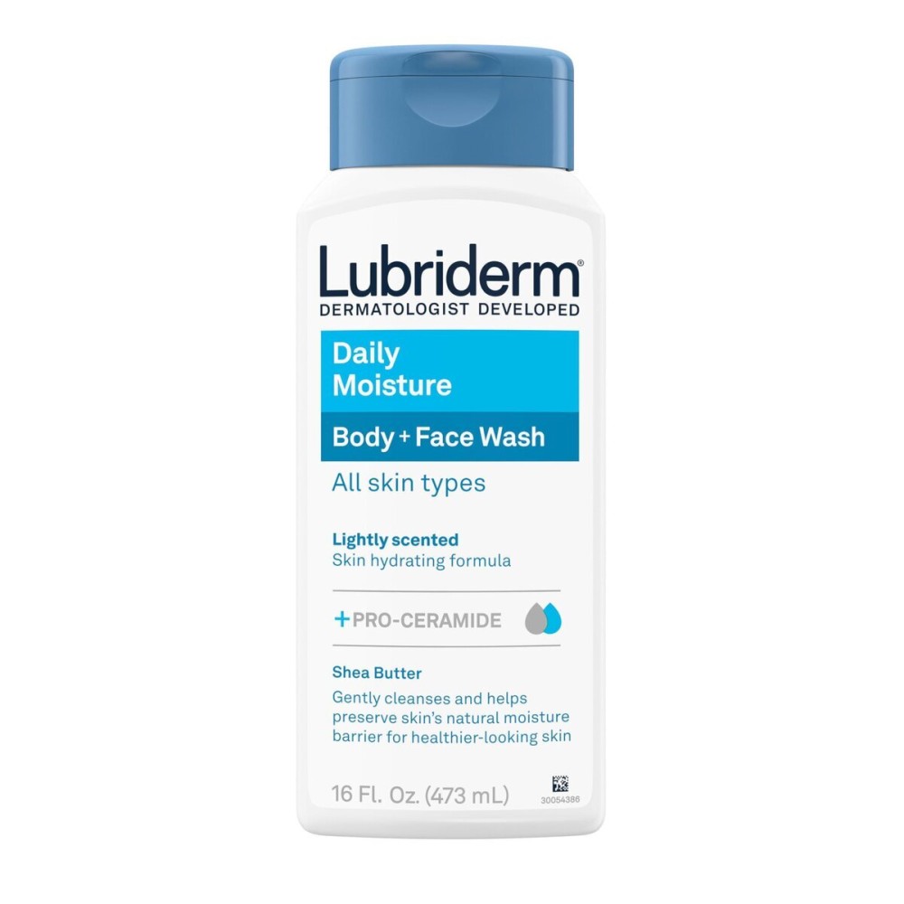Lubriderm Daily Moisture Body + Face Wash, Hydrating Body Wash + Moisturizing Facial Cleanser with Pro-Ceramide & Shea Butter to Gently Cleanse, Light Fragrance & Hypoallergenic, 16 fl. oz Lubriderm Daily Moisture Body + Face Wash, Hydrating Body Wash + Moisturizing Facial Cleanser with Pro-Ceramide & Shea Butter to Gently Cleanse, Light Fragrance & Hypoallergenic, 16 fl. oz