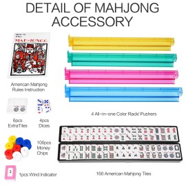 yookee home Mahjong Tiles Set American Mahjong Set 166 Premium White Tiles with Neoprene Bag and Accessories Complete Mahjong Game Set, Western Mah Jong, Mahjong, Ma Jong Set, Black