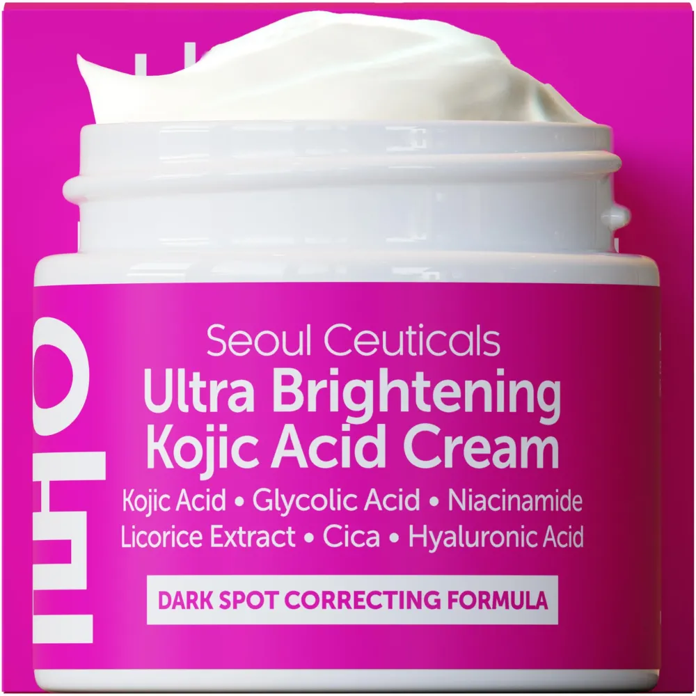 SeoulCeuticals Korean Kojic Acid Cream Dark Spot Remover + Glycolic Acid + Niacinamide + Cica + HA Moisturizer - Cruelty Free K Beauty Skincare 2oz SeoulCeuticals Korean Kojic Acid Cream Dark Spot Remover + Glycolic Acid + Niacinamide + Cica + HA Moisturizer - Cruelty Free K Beauty Skincare 2oz