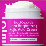 SeoulCeuticals Korean Kojic Acid Cream Dark Spot Remover + Glycolic Acid + Niacinamide + Cica + HA Moisturizer - Cruelty Free K Beauty Skincare 2oz