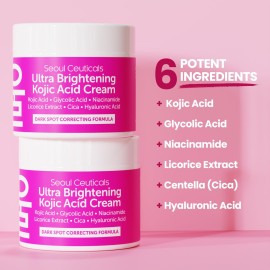 SeoulCeuticals Korean Kojic Acid Cream Dark Spot Remover + Glycolic Acid + Niacinamide + Cica + HA Moisturizer - Cruelty Free K Beauty Skincare 2oz SeoulCeuticals Korean Kojic Acid Cream Dark Spot Remover + Glycolic Acid + Niacinamide + Cica + HA Moisturizer - Cruelty Free K Beauty Skincare 2oz