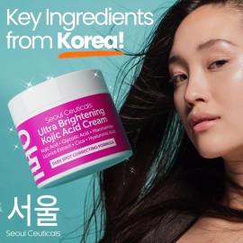 SeoulCeuticals Korean Kojic Acid Cream Dark Spot Remover + Glycolic Acid + Niacinamide + Cica + HA Moisturizer - Cruelty Free K Beauty Skincare 2oz SeoulCeuticals Korean Kojic Acid Cream Dark Spot Remover + Glycolic Acid + Niacinamide + Cica + HA Moisturizer - Cruelty Free K Beauty Skincare 2oz