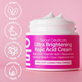 SeoulCeuticals Korean Kojic Acid Cream Dark Spot Remover + Glycolic Acid + Niacinamide + Cica + HA Moisturizer - Cruelty Free K Beauty Skincare 2oz SeoulCeuticals Korean Kojic Acid Cream Dark Spot Remover + Glycolic Acid + Niacinamide + Cica + HA Moisturizer - Cruelty Free K Beauty Skincare 2oz