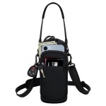 Bstge Water Bottle Holder with Strap, Water Bottle Carrier Bag with Phone Pocket, Shoulder Hand Strap Insulated Neoprene 32 oz Water Bottle Sleeve for Walking Hiking Camping Gym(black)