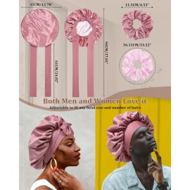 Reversible Satin Bonnet for Sleeping Women - Double Layer Hair Wrap with 2PCS Scrunchies & Elastic Tie Band - Night Cap for Natural Curly Hair (Bean Paste + Pink) Reversible Satin Bonnet for Sleeping Women - Double Layer Hair Wrap with 2PCS Scrunchies & Elastic Tie Band - Night Cap for Natural Curly Hair (Bean Paste + Pink)