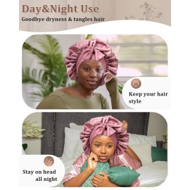 Reversible Satin Bonnet for Sleeping Women - Double Layer Hair Wrap with 2PCS Scrunchies & Elastic Tie Band - Night Cap for Natural Curly Hair (Bean Paste + Pink) Reversible Satin Bonnet for Sleeping Women - Double Layer Hair Wrap with 2PCS Scrunchies & Elastic Tie Band - Night Cap for Natural Curly Hair (Bean Paste + Pink)