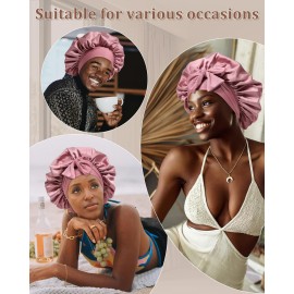 Reversible Satin Bonnet for Sleeping Women - Double Layer Hair Wrap with 2PCS Scrunchies & Elastic Tie Band - Night Cap for Natural Curly Hair (Bean Paste + Pink) Reversible Satin Bonnet for Sleeping Women - Double Layer Hair Wrap with 2PCS Scrunchies & Elastic Tie Band - Night Cap for Natural Curly Hair (Bean Paste + Pink)