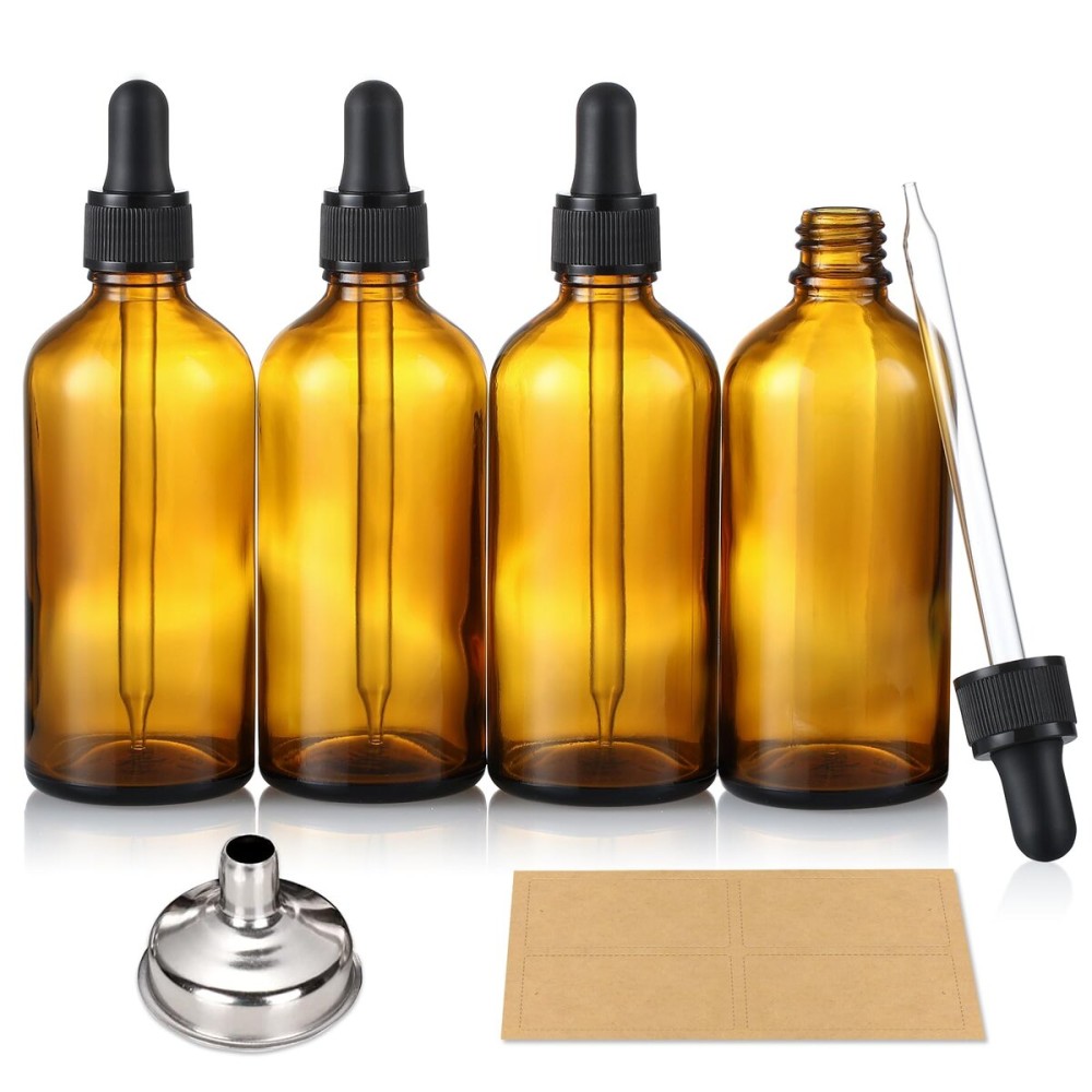 AOZITA 4 Pack, 4oz Amber Glass Dropper Bottles with 1 Funnel & 4 Lables - 120ml Dark Brown Tincture Bottles with Eye Droppers - Leakproof Travel Bottles For Essential Oils, Liquids AOZITA 4 Pack, 4oz Amber Glass Dropper Bottles with 1 Funnel & 4 Lables - 120ml Dark Brown Tincture Bottles with Eye Droppers - Leakproof Travel Bottles For Essential Oils, Liquids