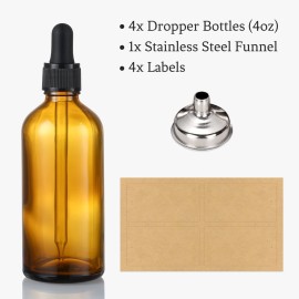 AOZITA 4 Pack, 4oz Amber Glass Dropper Bottles with 1 Funnel & 4 Lables - 120ml Dark Brown Tincture Bottles with Eye Droppers - Leakproof Travel Bottles For Essential Oils, Liquids AOZITA 4 Pack, 4oz Amber Glass Dropper Bottles with 1 Funnel & 4 Lables - 120ml Dark Brown Tincture Bottles with Eye Droppers - Leakproof Travel Bottles For Essential Oils, Liquids