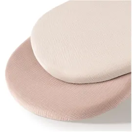 MairMore Muslin Bassinet Sheets for Babies - Soft & Breathable 100% Cotton Fitted Sheets for Oval, Rectangle, Hourglass Bassinet Mattress Pads, 2-Pack (Ivory & Pink)