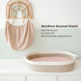 MairMore Muslin Bassinet Sheets for Babies - Soft & Breathable 100% Cotton Fitted Sheets for Oval, Rectangle, Hourglass Bassinet Mattress Pads, 2-Pack (Ivory & Pink) MairMore Muslin Bassinet Sheets for Babies - Soft & Breathable 100% Cotton Fitted Sheets for Oval, Rectangle, Hourglass Bassinet Mattress Pads, 2-Pack (Ivory & Pink)