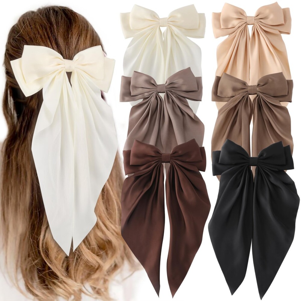 6 PCS Hair Bows for Women, Big Bow Hair Clips for Girls, Silky Satin Hair Bows Clips Oversized Long Tail, Large Hair Barrettes Cute Aesthetic Hair Accessories, Metal Bow Hair Clips Neutral Color 6 PCS Hair Bows for Women, Big Bow Hair Clips for Girls, Silky Satin Hair Bows Clips Oversized Long Tail, Large Hair Barrettes Cute Aesthetic Hair Accessories, Metal Bow Hair Clips Neutral Color