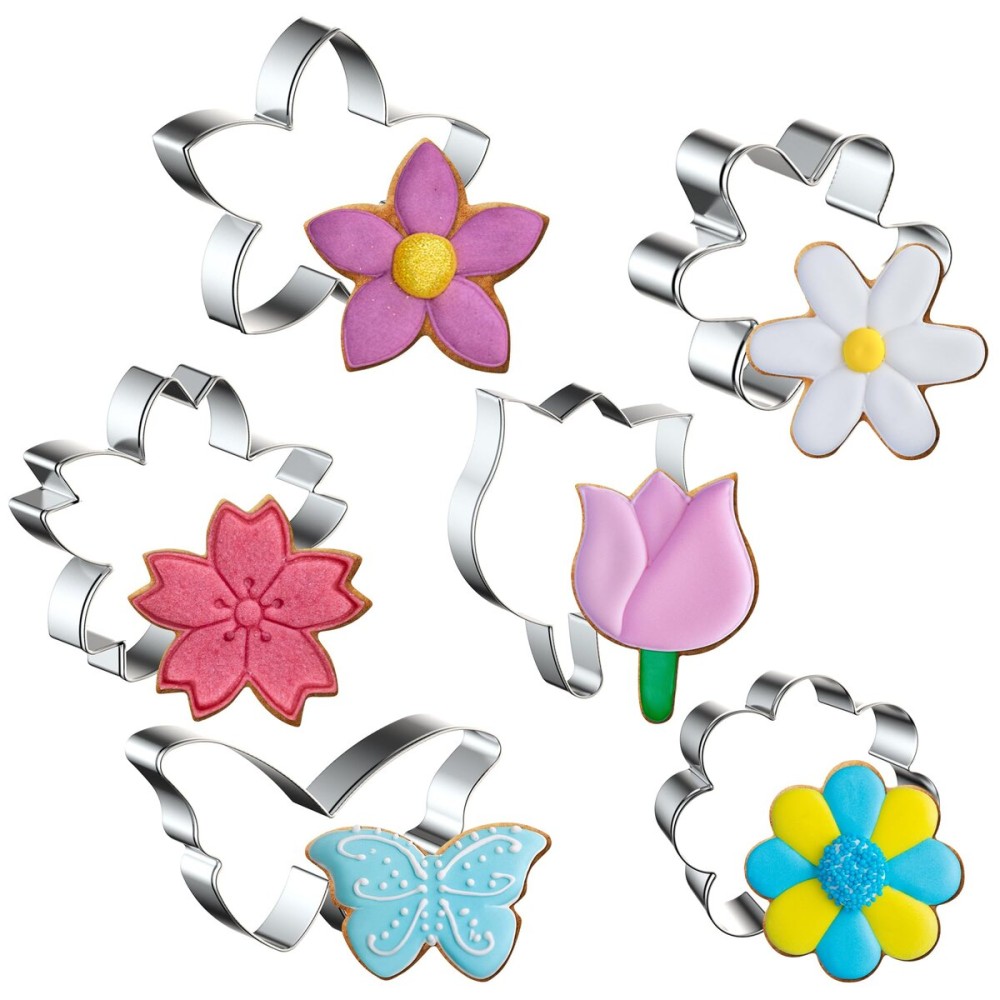 FUSOTO 6PCS Flower Cookie Cutter Set, 3 Inches Flower Shaped Cookie Cutter-Daisy, Tulip, 3 Shaped of Flowers, Butterfly, Stainless Steel Cookie Cutters, Baking Tool for Homemaking Cookie FUSOTO 6PCS Flower Cookie Cutter Set, 3 Inches Flower Shaped Cookie Cutter-Daisy, Tulip, 3 Shaped of Flowers, Butterfly, Stainless Steel Cookie Cutters, Baking Tool for Homemaking Cookie