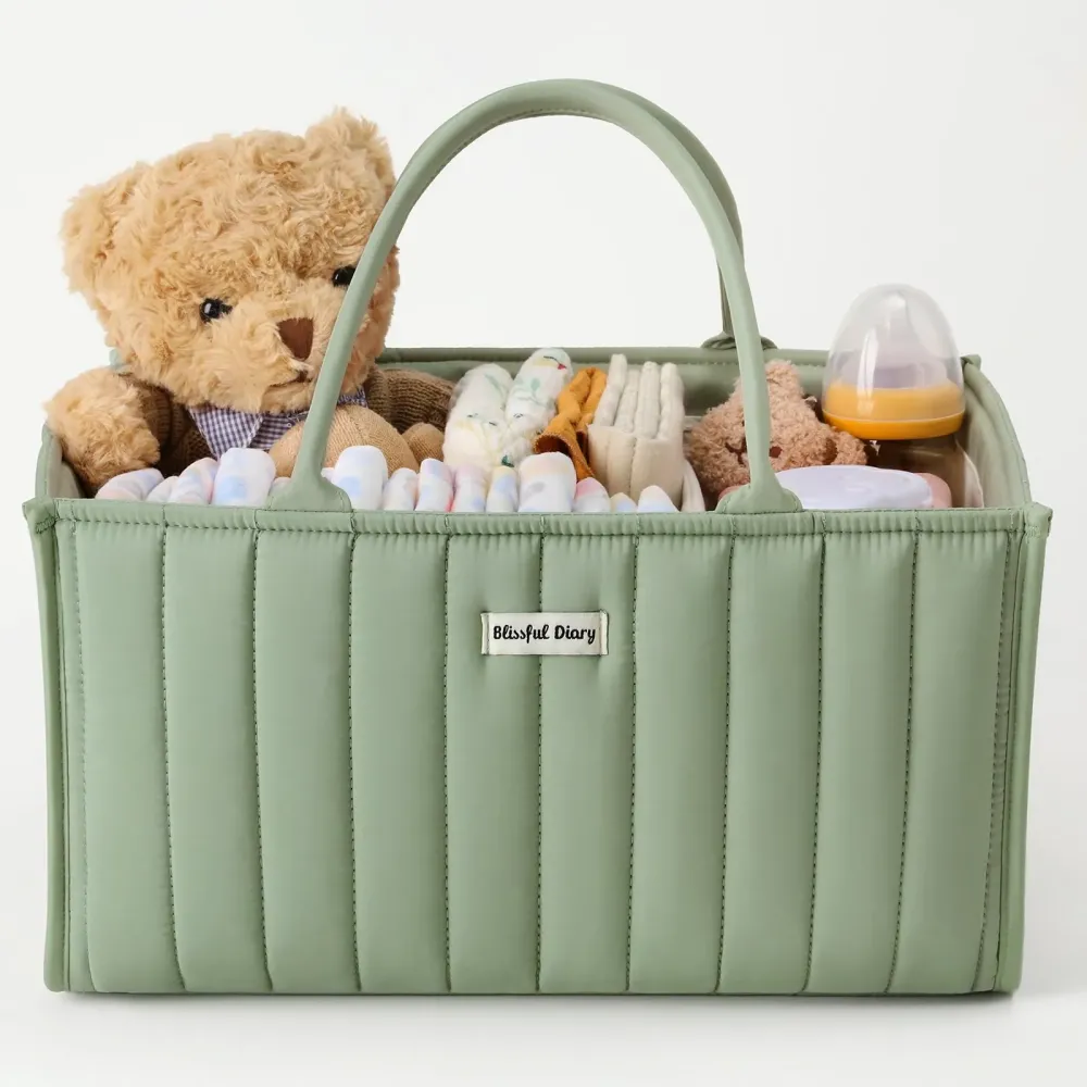 Blissful Diary Baby Diaper Caddy Organizer, Stylish Storage Basket for Newborn Essentials and Diaper Station, Gift for Baby Shower and Registry Must-Have, Sage Green Blissful Diary Baby Diaper Caddy Organizer, Stylish Storage Basket for Newborn Essentials and Diaper Station, Gift for Baby Shower and Registry Must-Have, Sage Green