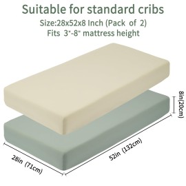 GUNTAIL Baby Crib Sheets for Boys Girls, 2 Pack Fitted Crib Sheet for Standard Crib and Toddler Mattress, Soft Microfiber Baby Sheet 52x28x8in (Brown & Green)