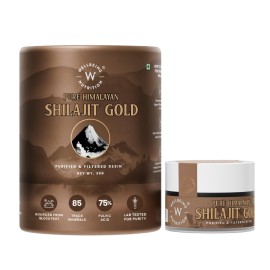 WELLBEING NUTRITION Pure Himalayan Shilajit Gold Resin for Strength, Stamina, Performance, Stress Relief and Vitality | Ashwagandha, Safed Museli & Swarna Bhasma (24K Gold Leaf) | Lab Tested - 20g