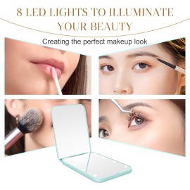 Kakuje Travel Mirror with Light, 1X/3X Magnification LED Compact Mirror with Nternal BIattery, Mint Green Mini Mirror for Purse, Pocket,Travel and Present Kakuje Travel Mirror with Light, 1X/3X Magnification LED Compact Mirror with Nternal BIattery, Mint Green Mini Mirror for Purse, Pocket,Travel and Present