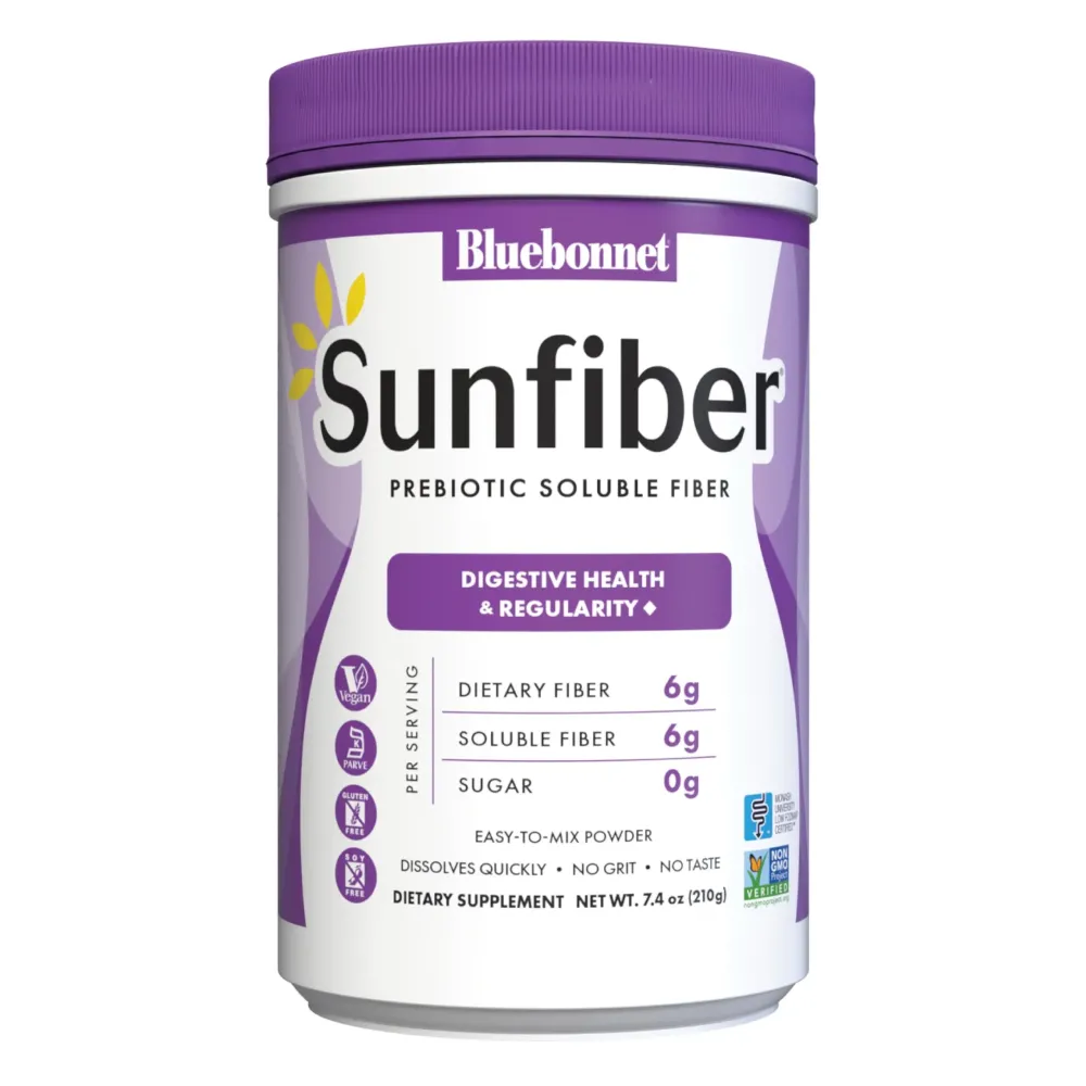 BlueBonnet Nutrition Sunfiber - 6 g of Plant Based Prebiotic Soluble Fiber - Supports Digestive Health* - Instant Dissolve - Non-GMO, Vegan, Kosher, Low-FODMAP - Unflavored, 7.4 OZ, 30 Servings BlueBonnet Nutrition Sunfiber - 6 g of Plant Based Prebiotic Soluble Fiber - Supports Digestive Health* - Instant Dissolve - Non-GMO, Vegan, Kosher, Low-FODMAP - Unflavored, 7.4 OZ, 30 Servings