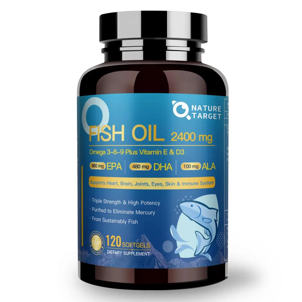NATURE TARGET Triple Omega 3 6 9, Fish Oil 2400mg Softgels with Vitamin D3 & E - EPA & DHA & ALA - Supports Heart, Brain, Joint & Immune Health, Sustainably Sourced, Non-GMO NATURE TARGET Triple Omega 3 6 9, Fish Oil 2400mg Softgels with Vitamin D3 & E - EPA & DHA & ALA - Supports Heart, Brain, Joint & Immune Health, Sustainably Sourced, Non-GMO