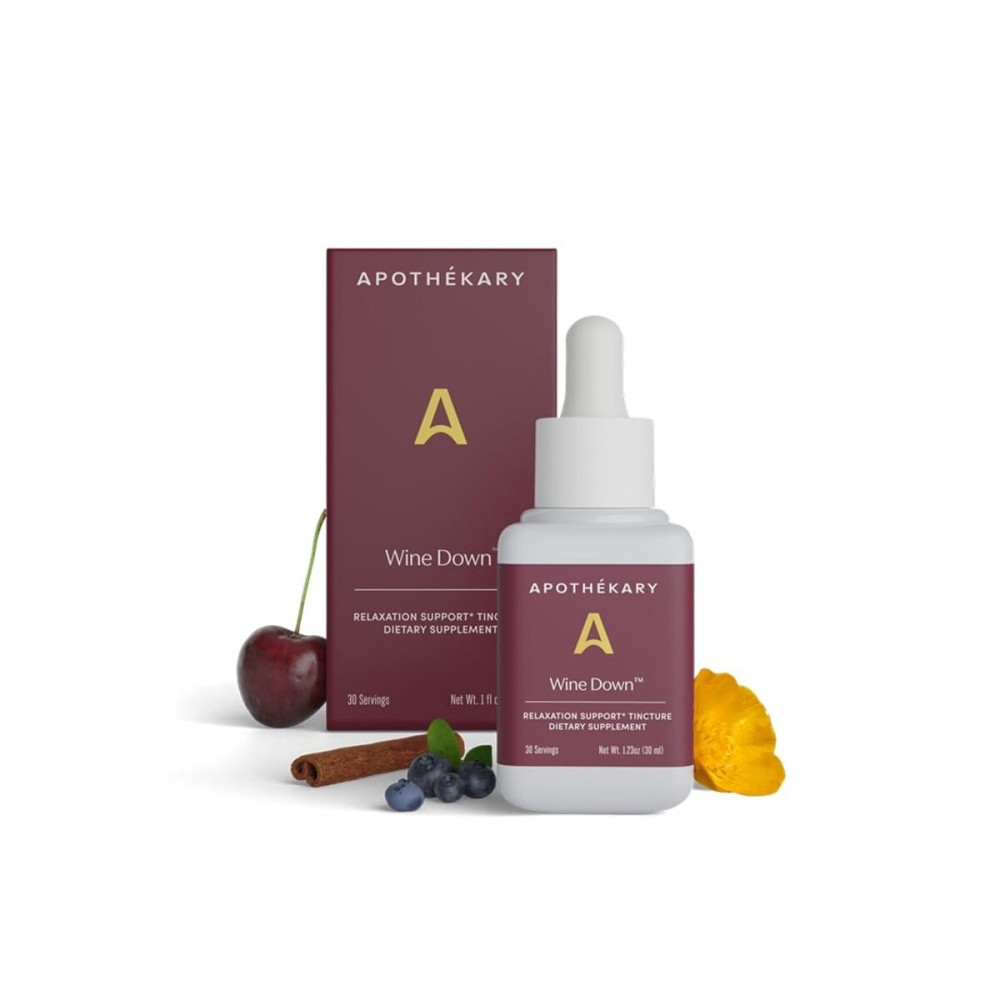 Apothkary Wine Down | Alcohol-Free Red Wine-Inspired Herbal Liquid Drops | Vegan, Sugar-Free & Gluten-Free | Consist of Blue Vervain, Tart Cherry, California Poppy | 30 Servings - 1.23oz Apothkary Wine Down | Alcohol-Free Red Wine-Inspired Herbal Liquid Drops | Vegan, Sugar-Free & Gluten-Free | Consist of Blue Vervain, Tart Cherry, California Poppy | 30 Servings - 1.23oz