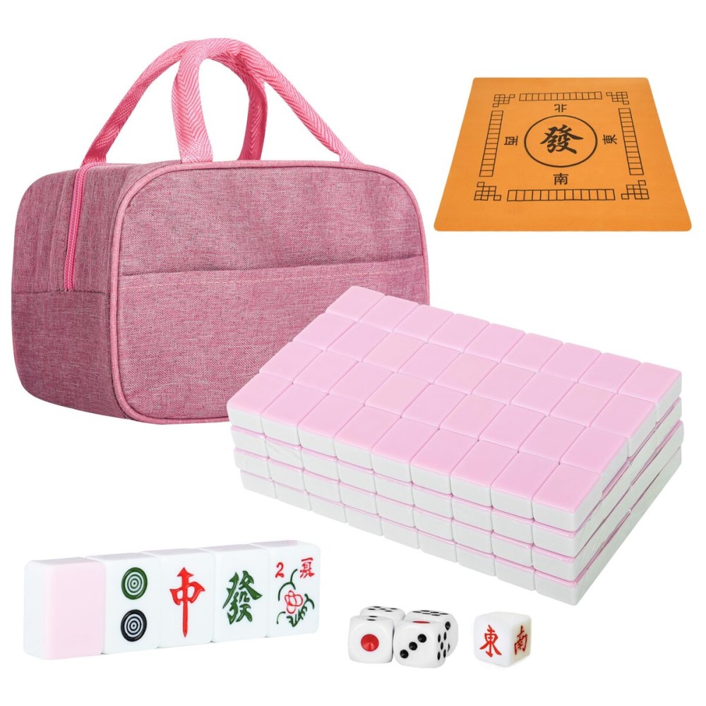 TWBTC Chinese Pink 1.17 inches Compact Mahjong Set, Travel Small Size, 144 + 8 Blank Melamine Tiles, with Portable Travel Handbag Complete Mahjong Game Set TWBTC Chinese Pink 1.17 inches Compact Mahjong Set, Travel Small Size, 144 + 8 Blank Melamine Tiles, with Portable Travel Handbag Complete Mahjong Game Set