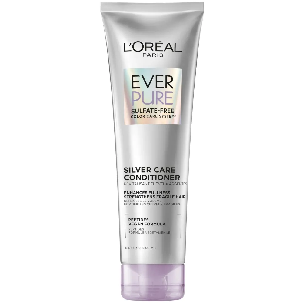 L\'Oreal Paris EverPure Silver Care Sulfate Free Conditioner, Brightening and Nourishing Hair Care for Gray and Silver Hair, Vegan Formula with Peptides, 8.5 Fl Oz