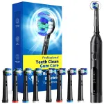 TEETHEORY Rotating Electric Toothbrush for Adults with 8 Brush Heads (2 Types), 4 Modes Deep Clean Electric Toothbrush with Rechargeable Power and 2 Min Smart Timer (1- Black, p1)