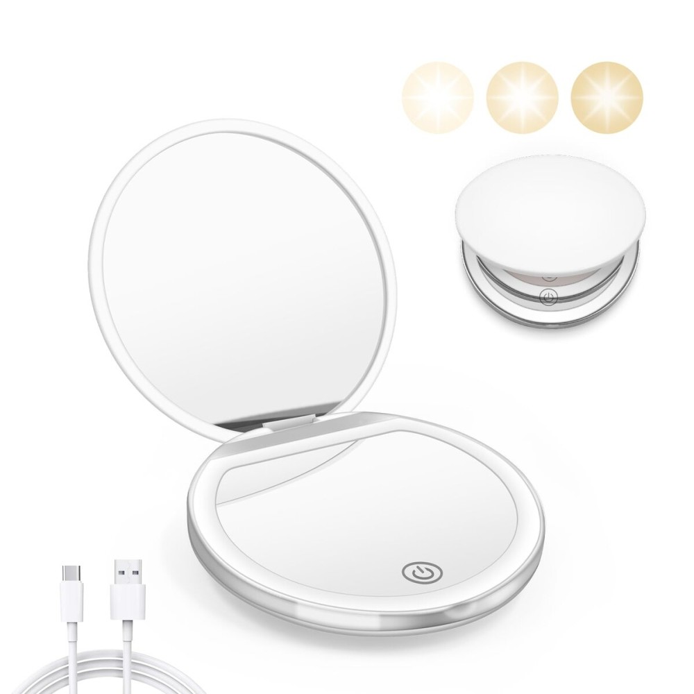 Kakuje Compact Mirror with Light, 1X/3X Magnification LED Pocket Mirror with USB Data Cable, White Mini Mirror for Purse, Pocket,Travel and Present Kakuje Compact Mirror with Light, 1X/3X Magnification LED Pocket Mirror with USB Data Cable, White Mini Mirror for Purse, Pocket,Travel and Present
