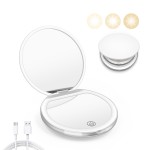 Kakuje Compact Mirror with Light, 1X/3X Magnification LED Pocket Mirror with USB Data Cable, White Mini Mirror for Purse, Pocket,Travel and Present