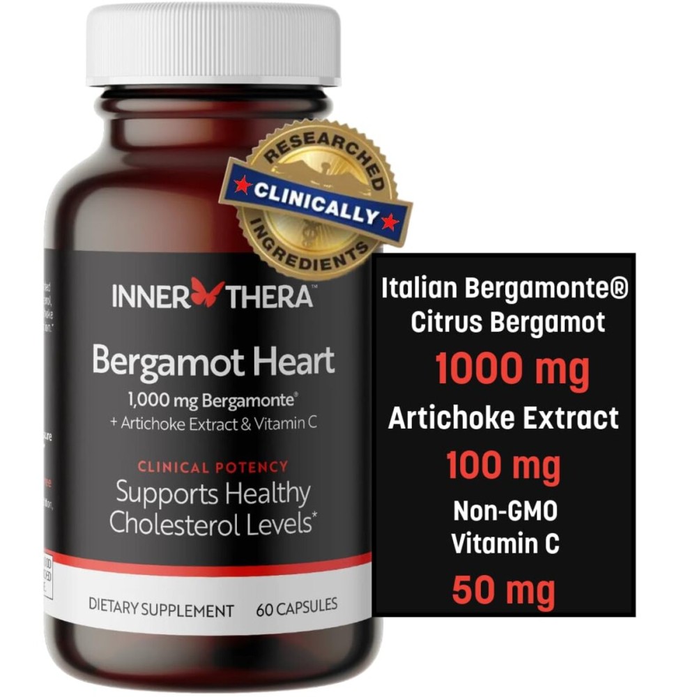 INNERTHERA Bergamot Heart -1000mg Certified Bergamonte Citrus Bergamot - Cardiologist Developed & Clinically Proven - Highest Polyphenols - Supplement for High Cholesterol & Heart Health INNERTHERA Bergamot Heart -1000mg Certified Bergamonte Citrus Bergamot - Cardiologist Developed & Clinically Proven - Highest Polyphenols - Supplement for High Cholesterol & Heart Health