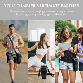 JEBEALUO Water Bottle Carrier Bag with Phone Pocket for Stanley Cup 40/30 oz, Water Bottle Holder with Adjustable Strap& Straw Cover, Stanley Cup Accessories (Black)