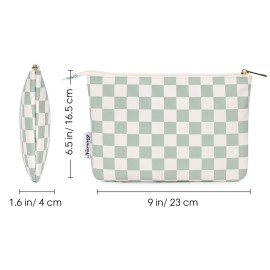 Narwey Small Makeup Bag for Purse Travel Makeup Pouch Cosmetic Bag Zipper Pouch Bags for Women (Mint Green Checkerboard)