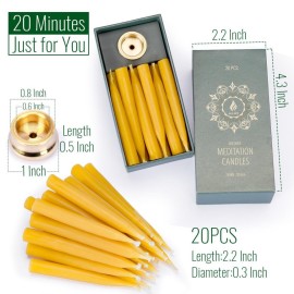 20 Minute Pure Beeswax Candles, Dripless Meditation Candles, Mini Taper Candles, Set of 20 with Brass Candle Holders. 20 Minute Pure Beeswax Candles, Dripless Meditation Candles, Mini Taper Candles, Set of 20 with Brass Candle Holders.