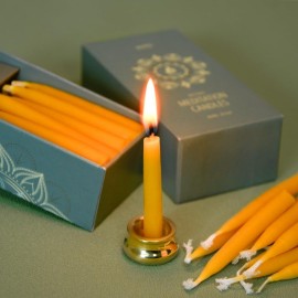 20 Minute Pure Beeswax Candles, Dripless Meditation Candles, Mini Taper Candles, Set of 20 with Brass Candle Holders. 20 Minute Pure Beeswax Candles, Dripless Meditation Candles, Mini Taper Candles, Set of 20 with Brass Candle Holders.