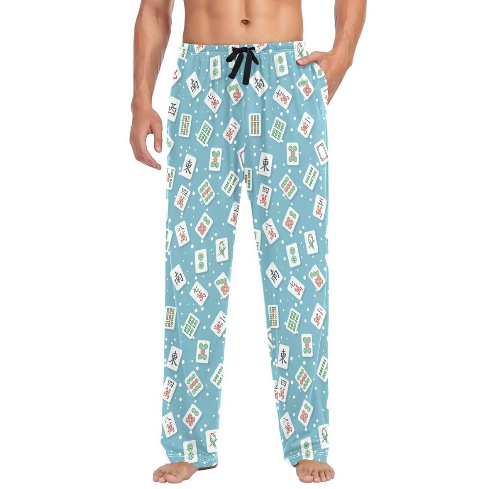 ZZKKO Mahjong Blue Pajama Pants Men\'s Pajama Bottoms 100% Cotton Straight-Fit Pj Pants With Pockets ZZKKO Mahjong Blue Pajama Pants Men\'s Pajama Bottoms 100% Cotton Straight-Fit Pj Pants With Pockets