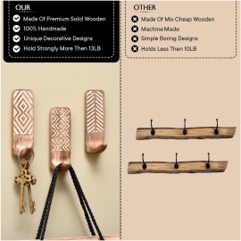 Indian Shelf Boho Decorative Wood Adhesive Wall Hooks for Coats - 3 Hooks 6 Strips, Waterproof, Rustproof Towel Holder, No-Drill Hangers for Bathroom & Kitchen - Cute Key Holder for Wall Indian Shelf Boho Decorative Wood Adhesive Wall Hooks for Coats - 3 Hooks 6 Strips, Waterproof, Rustproof Towel Holder, No-Drill Hangers for Bathroom & Kitchen - Cute Key Holder for Wall