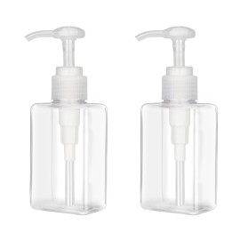 100ml (3.4oz) Pump Bottle Dispenser Jansburg 2 Pack Refillable Flat Square Plastic Lotion Dispenser Leakproof Empty Lotion Pump Bottle for Essential Oil Soap Lotion Shampoo Clear