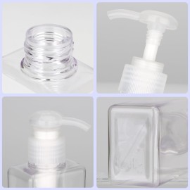 100ml (3.4oz) Pump Bottle Dispenser Jansburg 2 Pack Refillable Flat Square Plastic Lotion Dispenser Leakproof Empty Lotion Pump Bottle for Essential Oil Soap Lotion Shampoo Clear