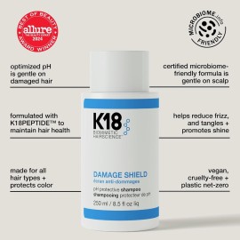 K18 Damage Shield Protective Shampoo, Reduces Frizziness & Tangles, Maintains Hair Health, 8.5 Fl Oz K18 Damage Shield Protective Shampoo, Reduces Frizziness & Tangles, Maintains Hair Health, 8.5 Fl Oz