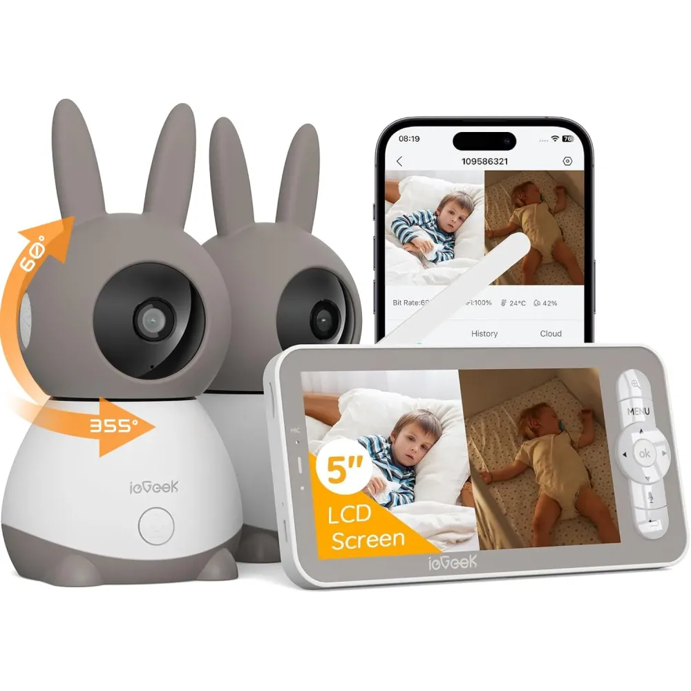 ieGeek 2K Split-Screen Baby Monitor, 5 Audio Baby Monitor with 2 Cameras, WiFi Smartphone Video Dual Camera, Night Vision, Motion & Cry Detection, Two Way Talk Temper &Humidity Sensor ieGeek 2K Split-Screen Baby Monitor, 5 Audio Baby Monitor with 2 Cameras, WiFi Smartphone Video Dual Camera, Night Vision, Motion & Cry Detection, Two Way Talk Temper &Humidity Sensor
