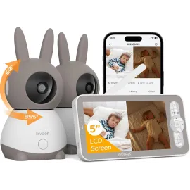 ieGeek 2K Split-Screen Baby Monitor, 5 Audio Baby Monitor with 2 Cameras, WiFi Smartphone Video Dual Camera, Night Vision, Motion & Cry Detection, Two Way Talk Temper &Humidity Sensor