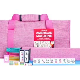 Jongyance American Mahjong Set, 166 White Tiles with Pink Bag, 4 All-in-One Rack/Pushers, Mah jongg Game Set (Mah-Jongg, Majiang,Ma Jong)